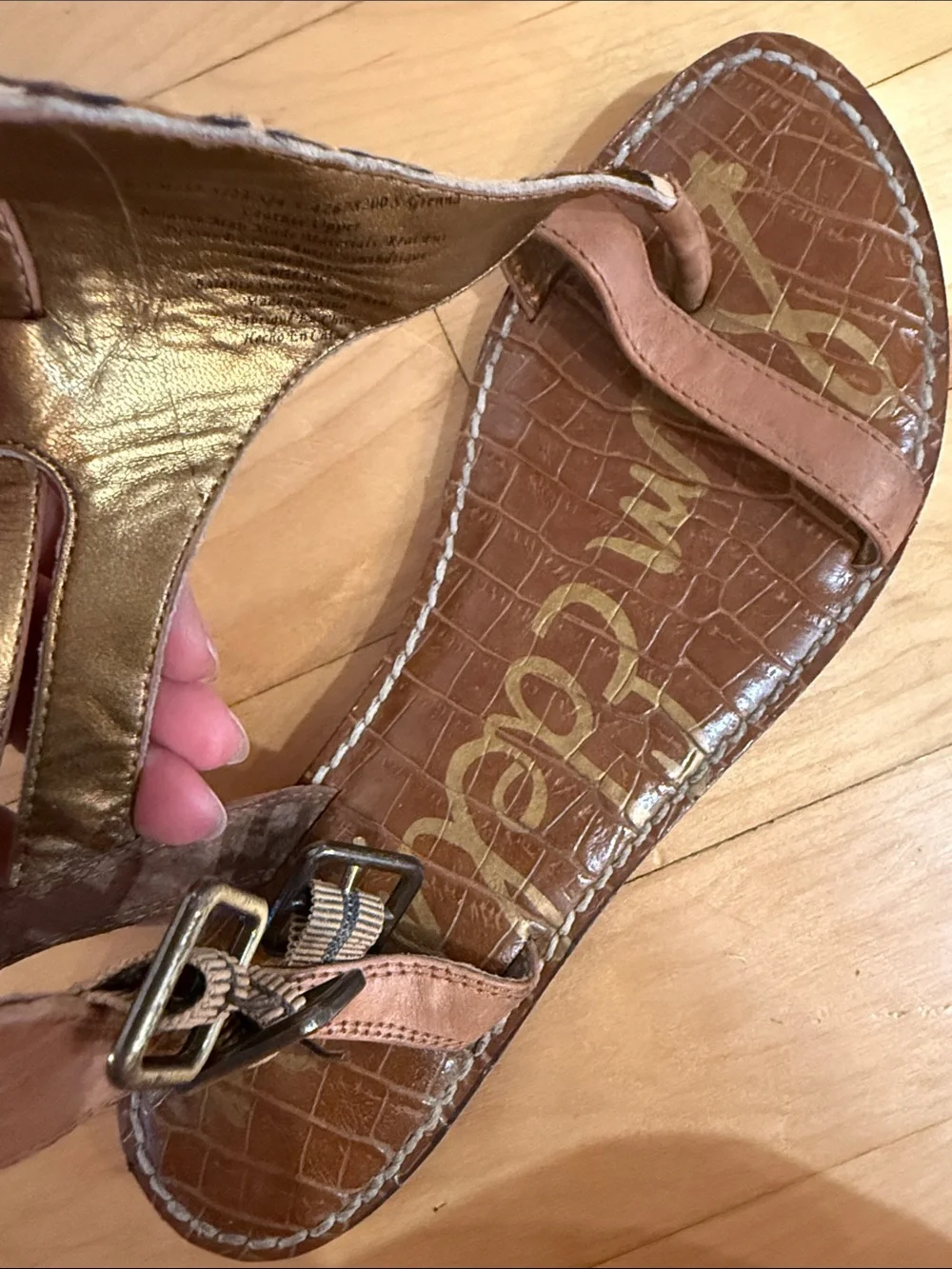 Sam Edelman Leopard Print Brown and Cream Toe-Ring Ankle Strap Sandals - Picture 13 of 15